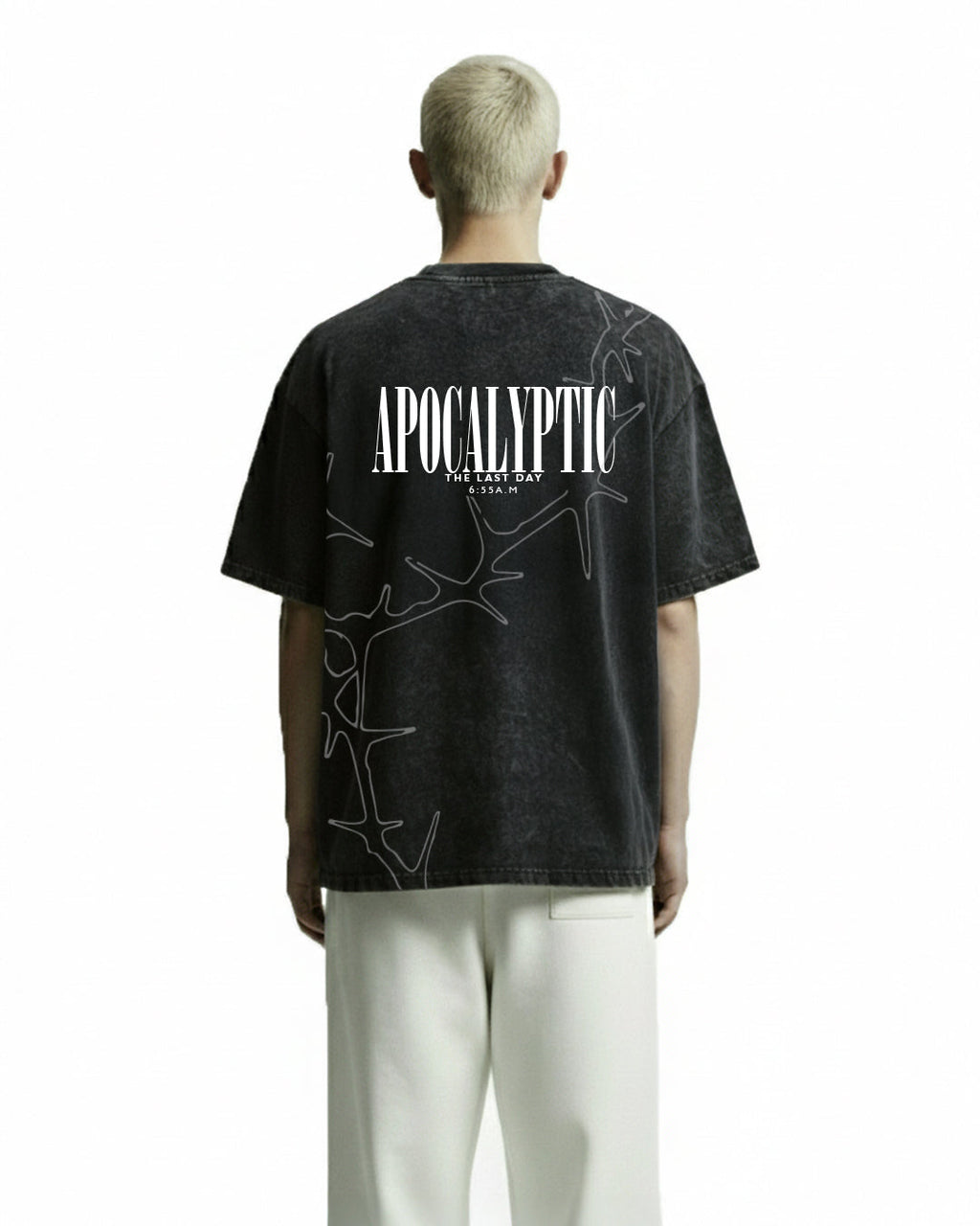Apocalyptic Black Printed Acid Wash T-Shirt