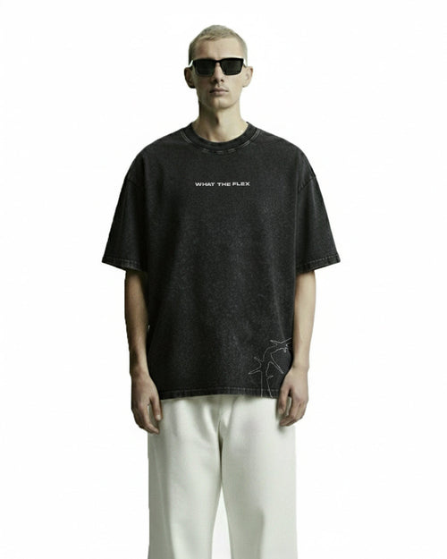 Apocalyptic Black Printed Acid Wash T-Shirt