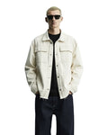 Cream Long Sleeve Stitched Denim Overshirt
