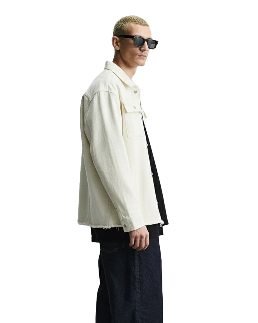 Cream Long Sleeve Stitched Denim Overshirt