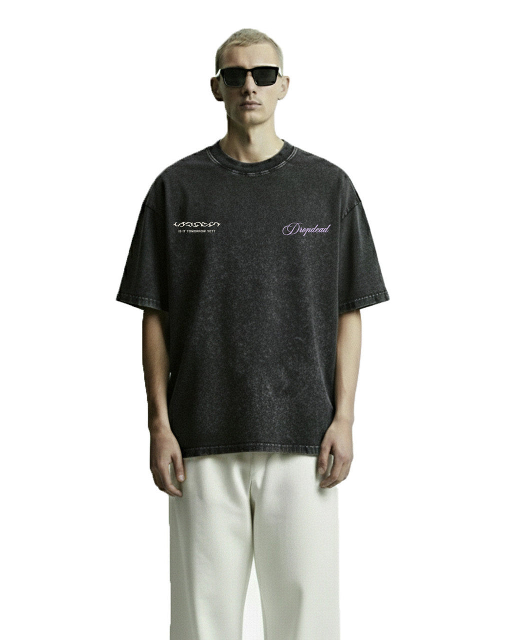 Dark Night Black Acid Wash Printed T-Shirt