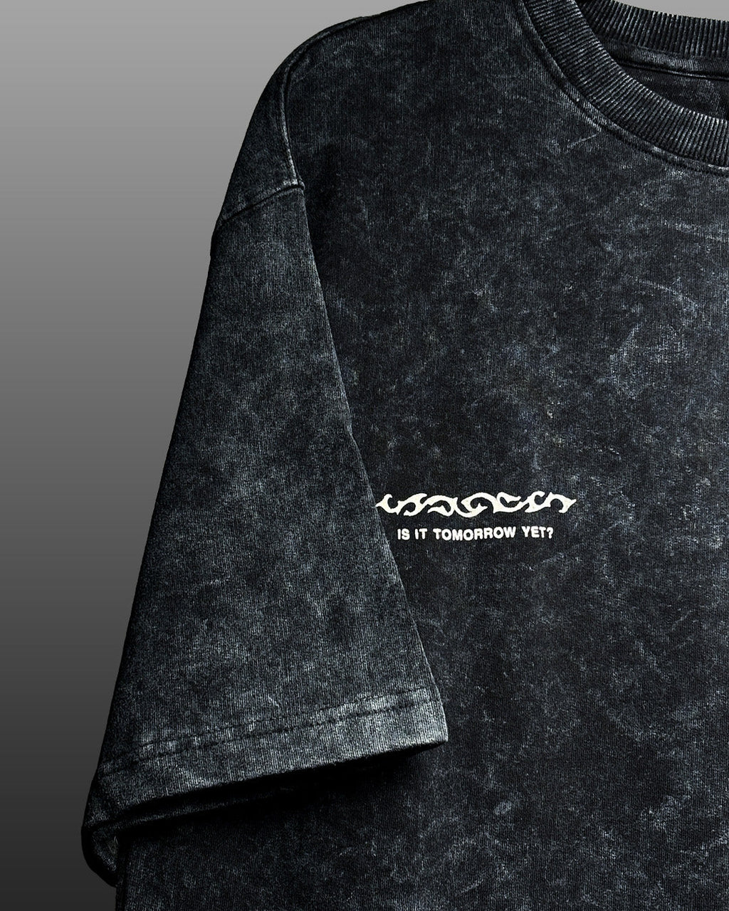 Dark Night Black Acid Wash Printed T-Shirt