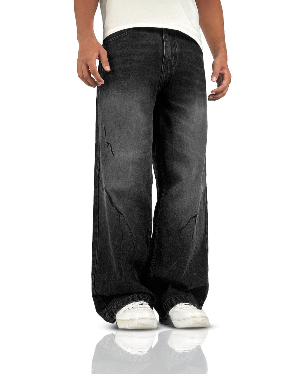 Electric Black Baggy Denim Jeans
