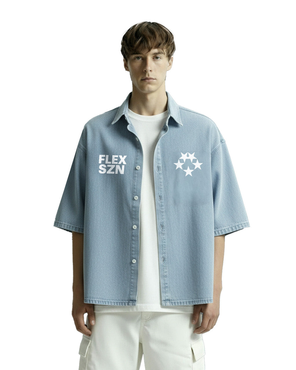 Flex Szn Blue Half Sleeve Denim Shirt