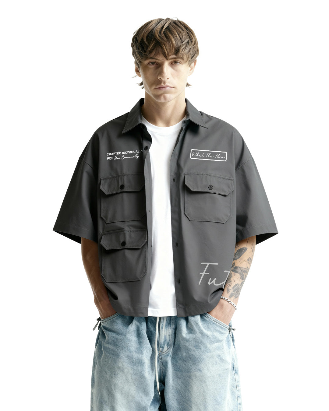 Futuristic Grey Cotton Shirt