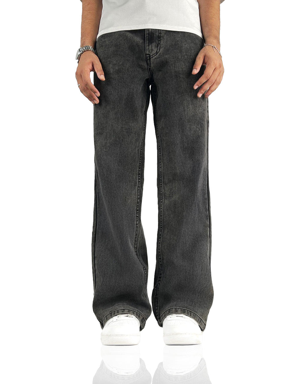 Washed Grey Straight Cut Jeans