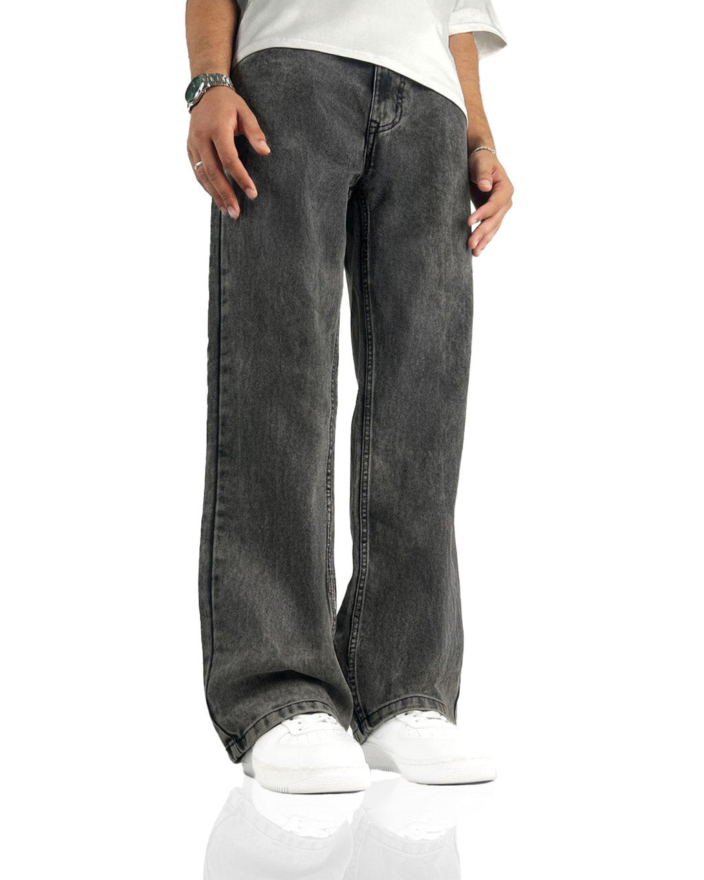 Washed Grey Straight Cut Jeans