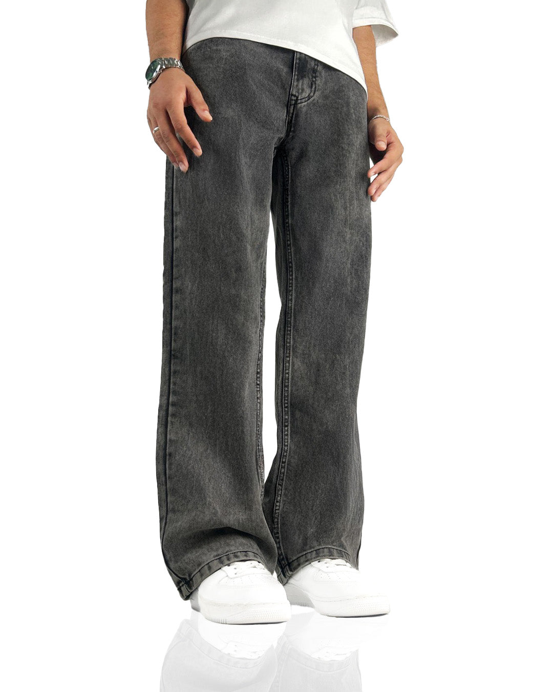 Washed Grey Straight Cut Jeans