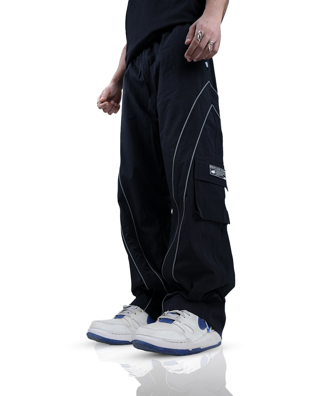 Black Edgy Parachute Pants