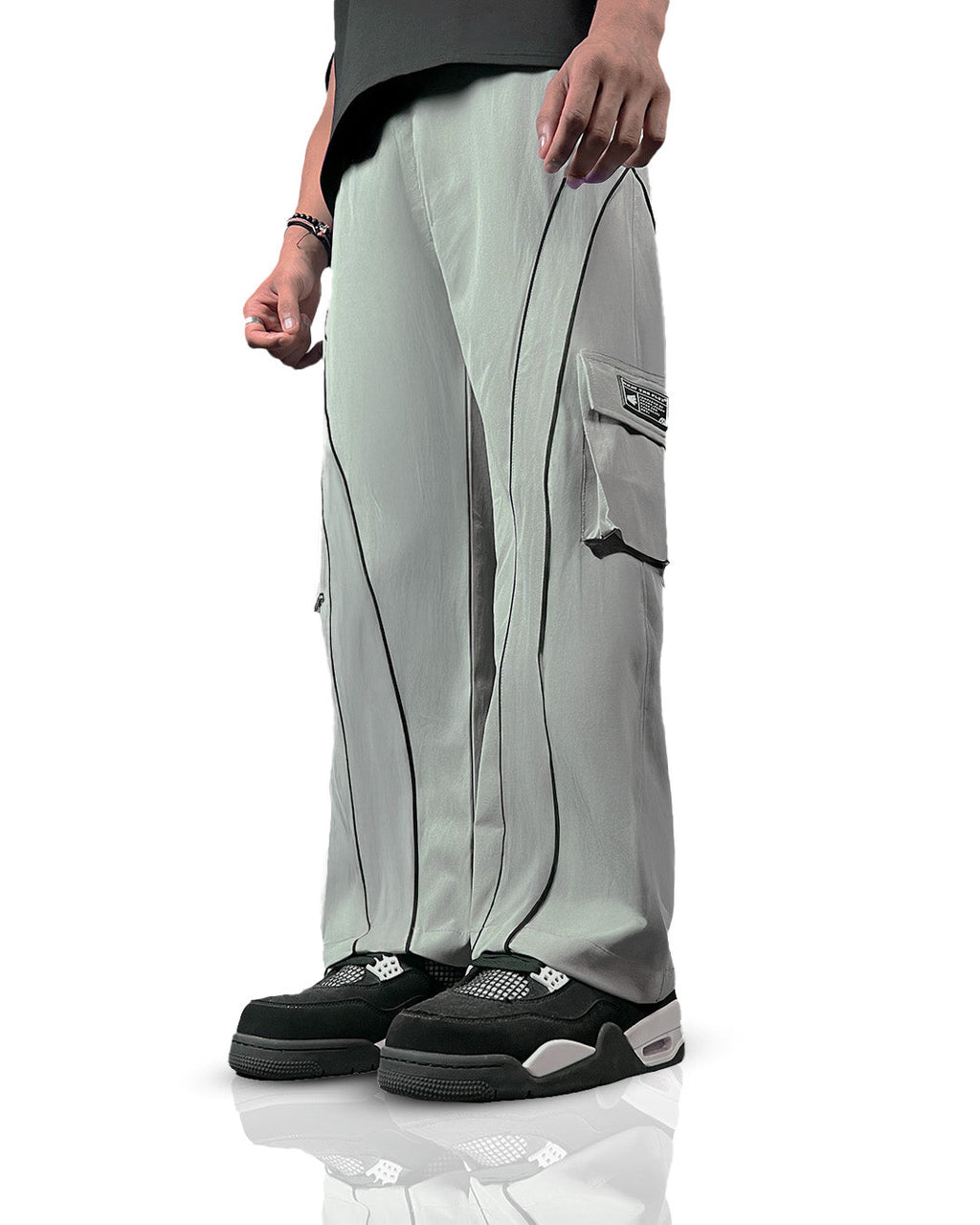 Grey Edgy Parachute Pants