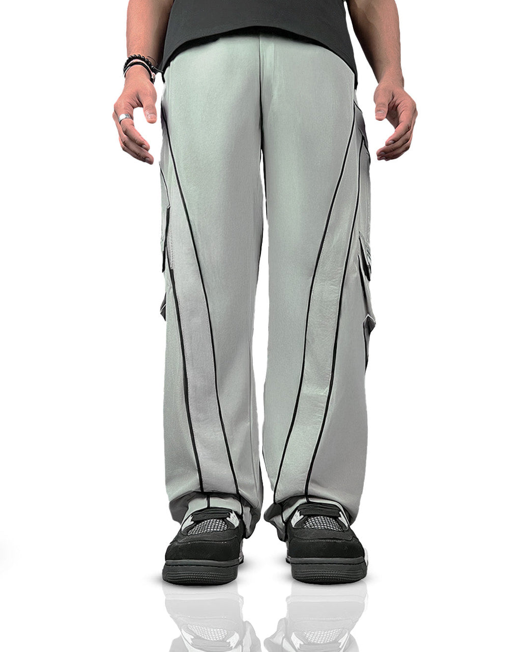 Grey Edgy Parachute Pants