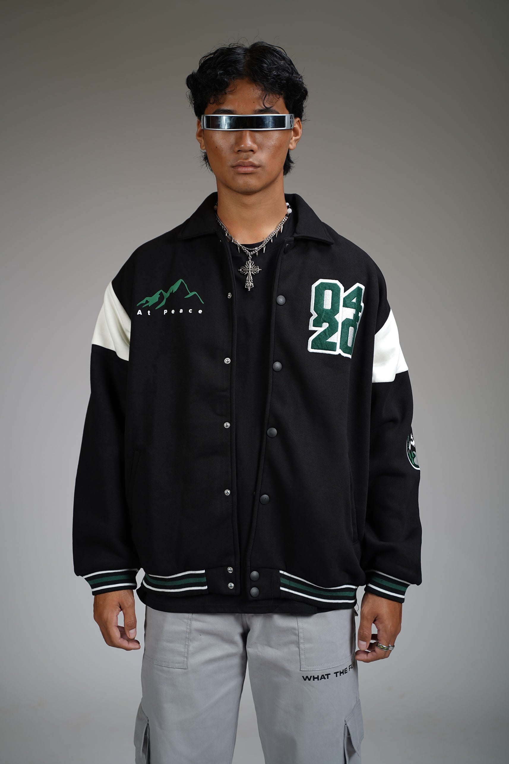 Prayer Over Panic Black Varsity Jacket