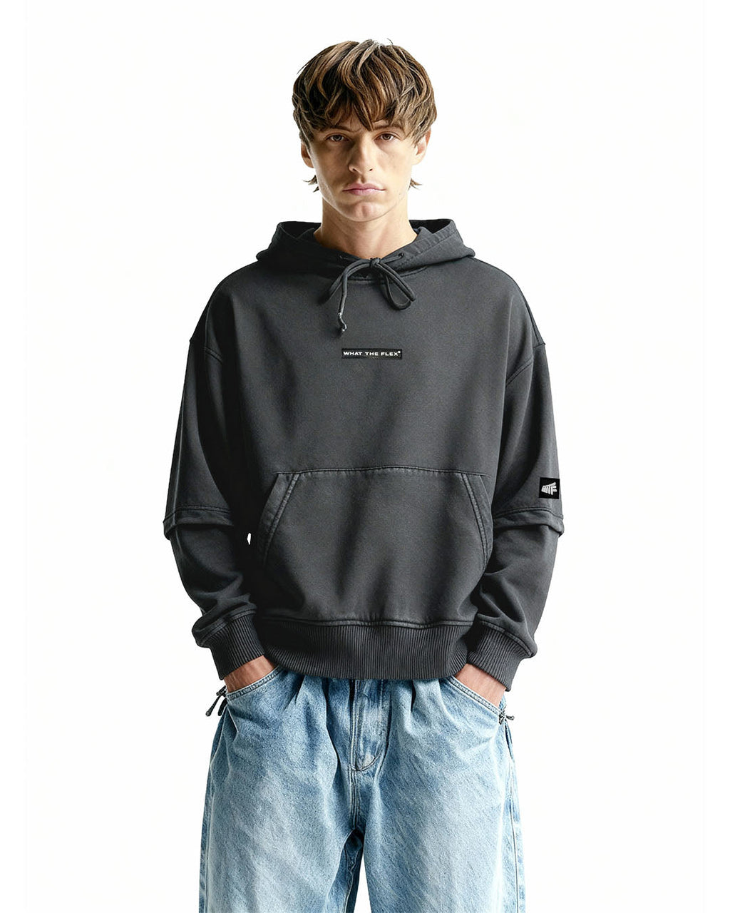 Washed Out Black Boxy-Fit Hoodie