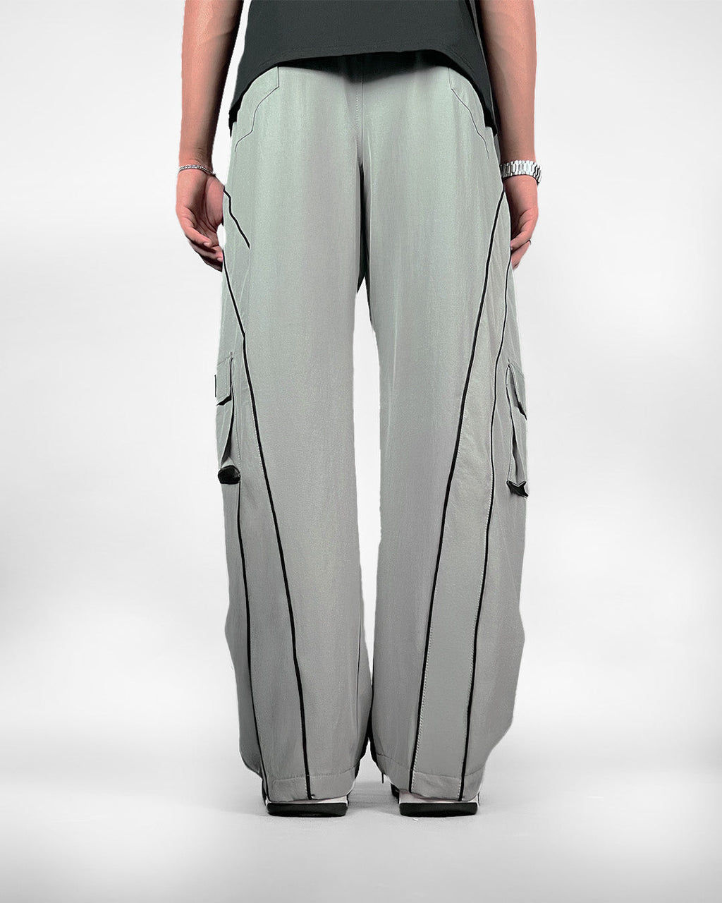 Grey Edgy Parachute Pants