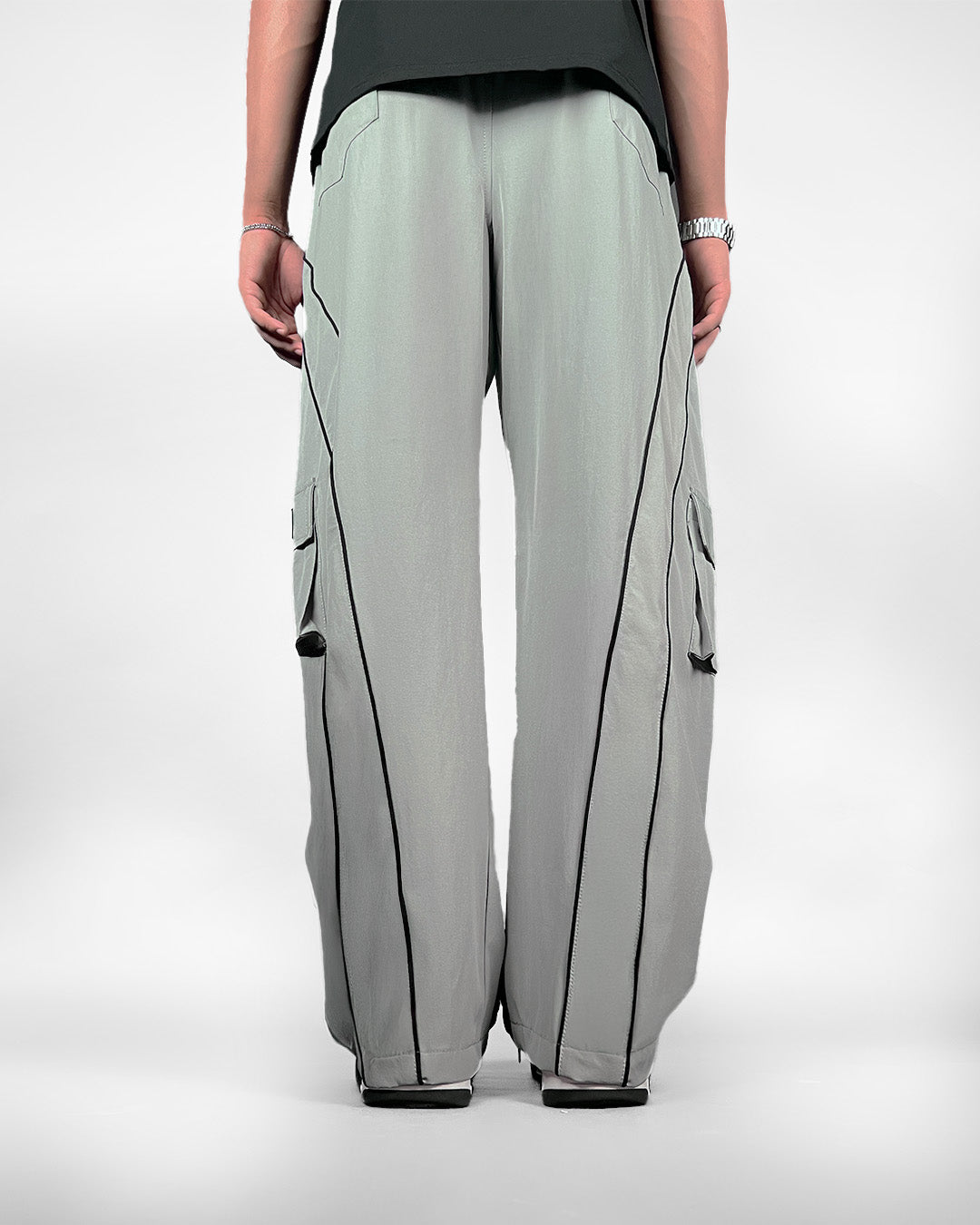 Grey Edgy Parachute Pants