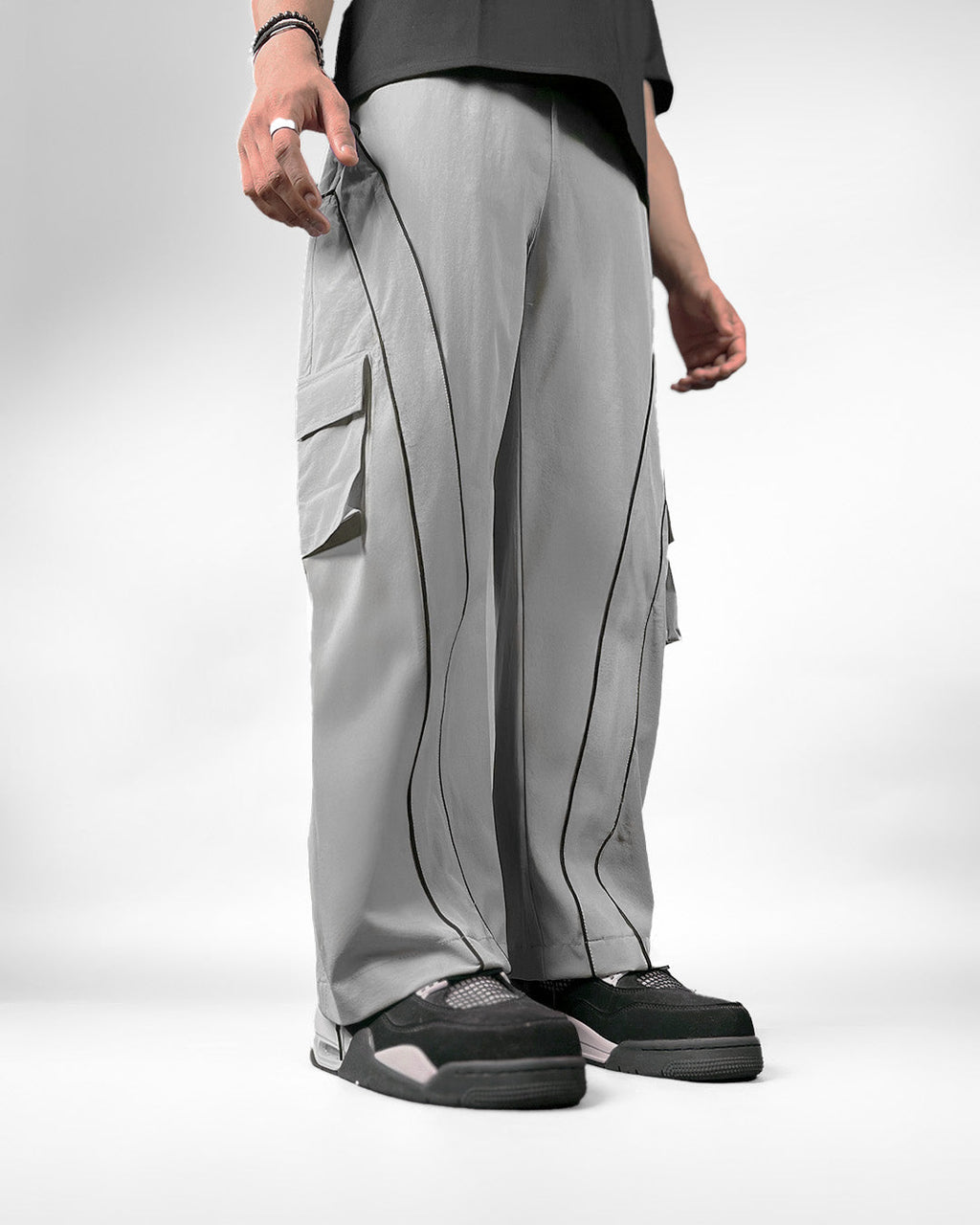 Grey Edgy Parachute Pants