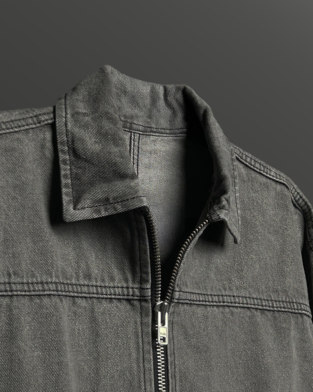 Grey Long Sleeve Stitched Denim Overshirt