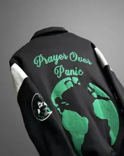 Prayer Over Panic Black Varsity Jacket